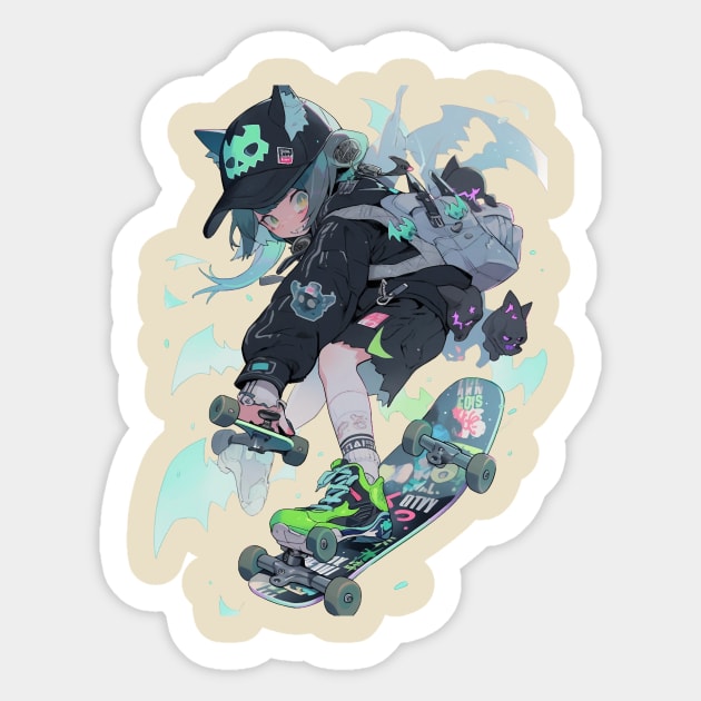 Skater Anime Girl Sticker by MikeyMeta